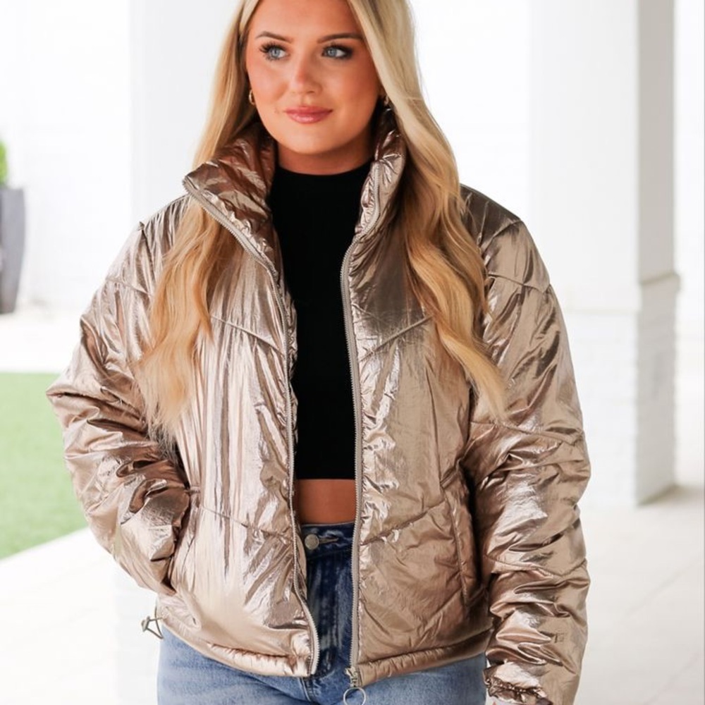 Pants store Gold Metallic Puffer Jacket